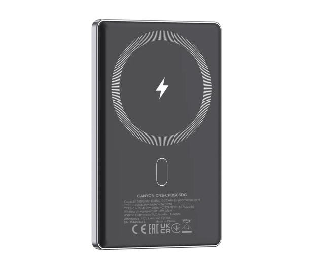 CANYON Powerbank OnPower 505 slim Magsafe 5000 mAh PD20W grafitowy - 1320620 - zdjęcie 4